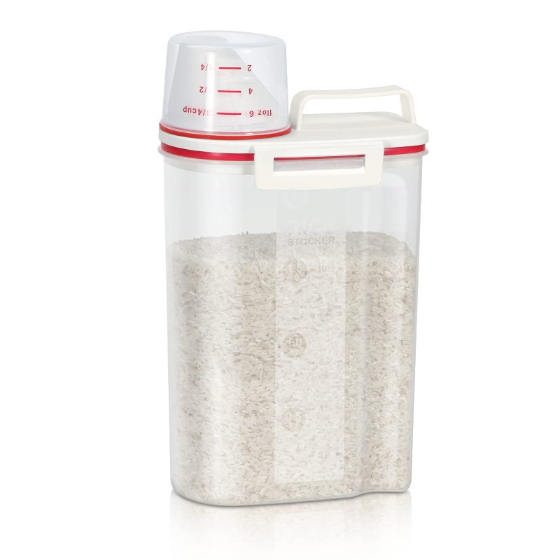 TBMax Rice Storage Container, Airtight Cereal Container Dispenser with Pourable Spout + Measuring Cup, BPA Free Plastic Storage Bin for Pantry Organization and Storage - Image 1